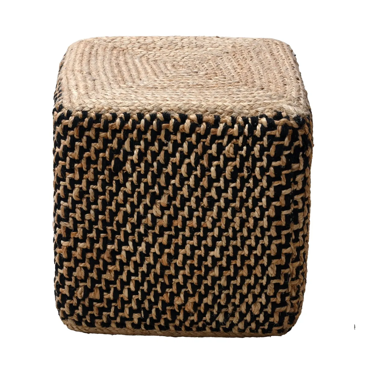 DECOGHAR - Puff de Yute Natural-Negro Cuadrado 40x40 cm
