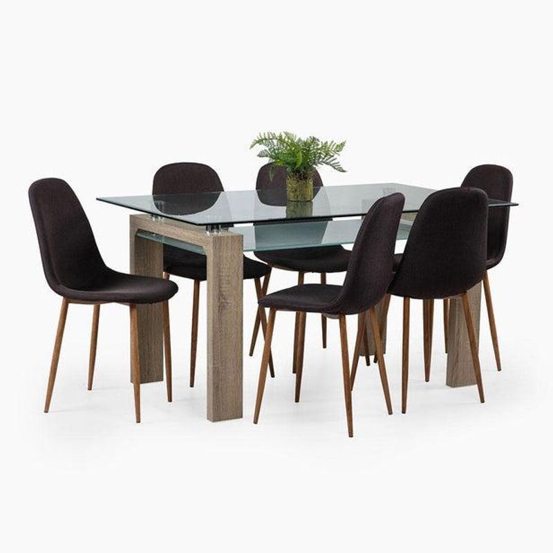 SPAZZIO - Comedor mesa Prisma natural + 6 sillas Cross naturalcafé
