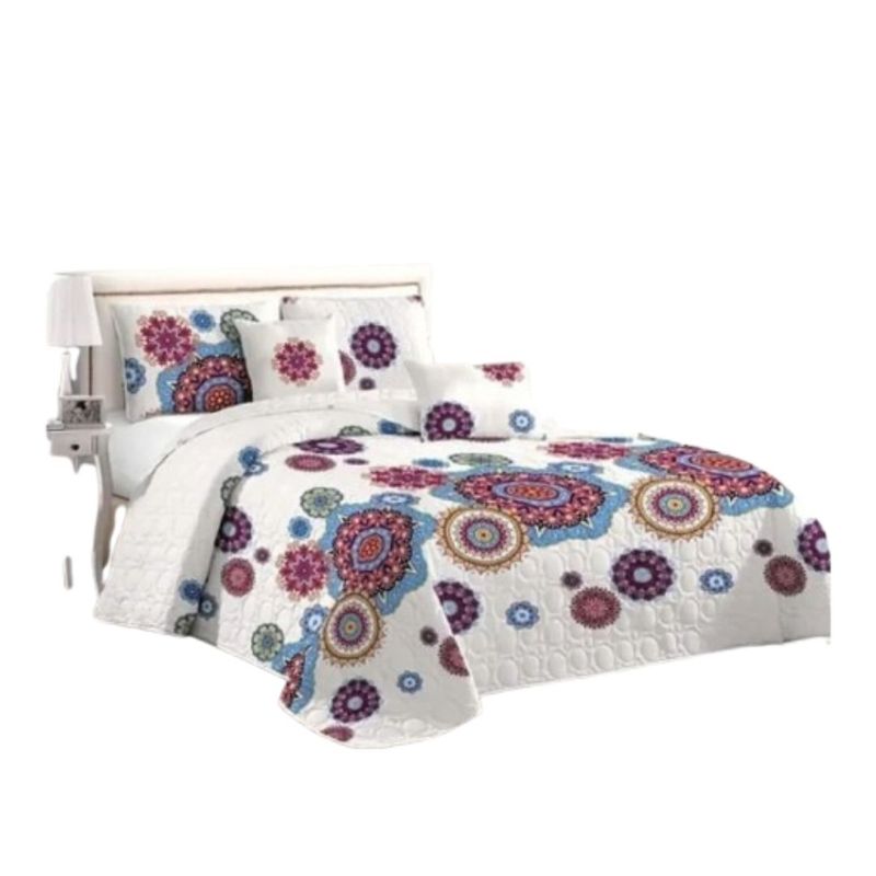 GENERICO - Cubrecama Quilt Verano 2 Plazas - Blanco Mandalas KFL1022