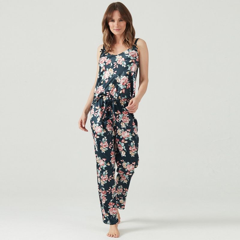 BARBIZON - Pijama Cinta Pantalon Largo Azul Estampado