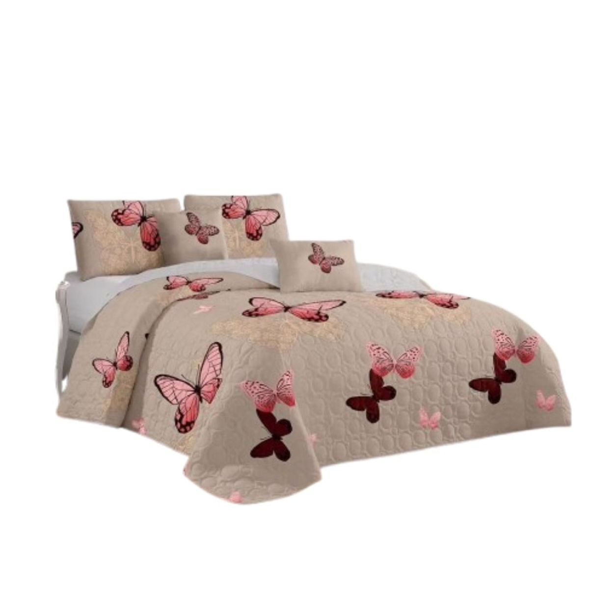 GENERICO - Cubrecama Quilt Verano 2 Plazas - Beige Mariposas KFL090