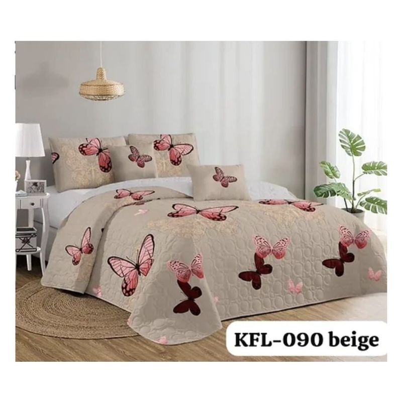 GENERICO - Cubrecama Quilt Verano 2 Plazas - Beige Mariposas KFL090
