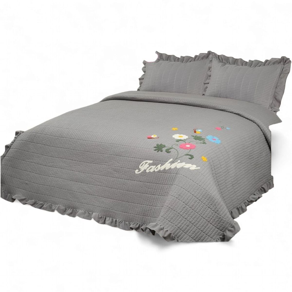 GENERICO - Quilt Bordado Cobertor De Verano 2 Plazas Color Gris