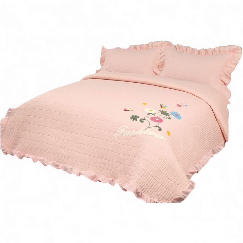 GENERICO - Quilt Bordado Cobertor De Verano 2 Plazas Color Palo Rosa