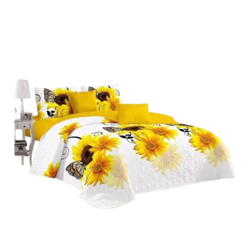 GENERICO - Cubrecama Quilt Verano 2 Plazas - Blanco Girasol KFL158