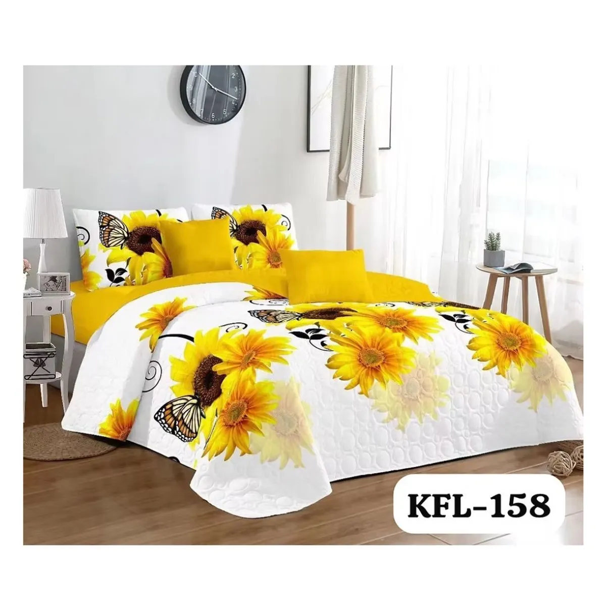 GENERICO - Cubrecama Quilt Verano 2 Plazas - Blanco Girasol KFL158