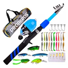 ROZENBERG SPA - Kit Pesca 18m Caña Carrete Señuelo Accesorio Bolsa Completo