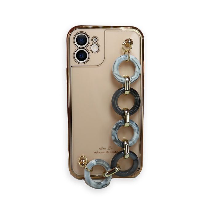 JOIGO - Carcasa iPhone 12 Pro Metalizada Con Colgante Beige.