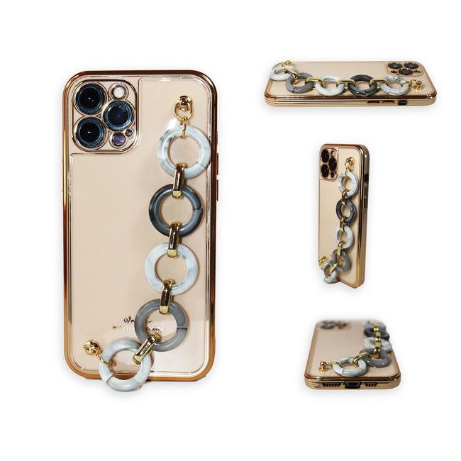 JOIGO - Carcasa iPhone 12 Pro Metalizada Con Colgante Beige.