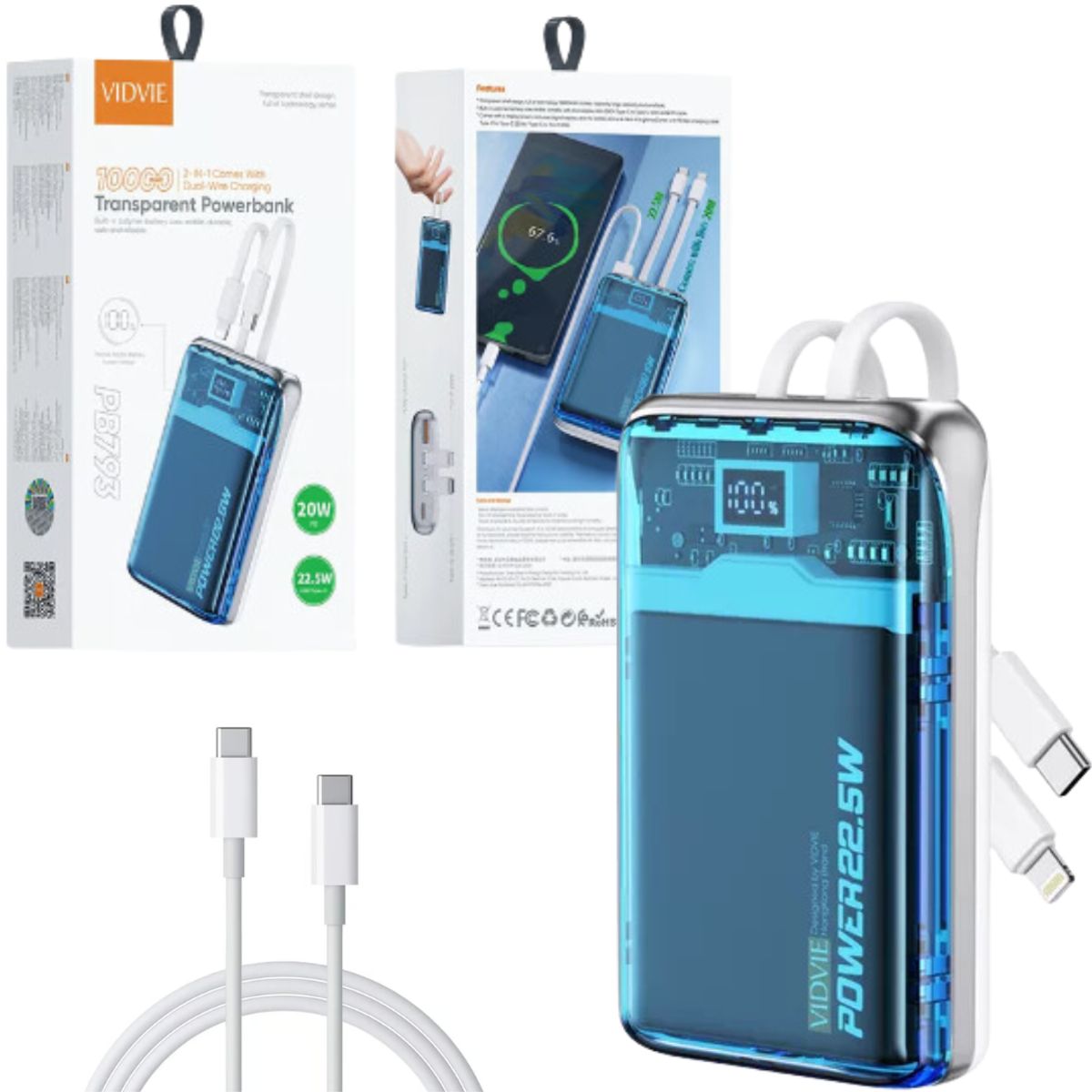 GENERICO - Bateria Portátil Carga Rápida 10000 mAh Modelo Transparente