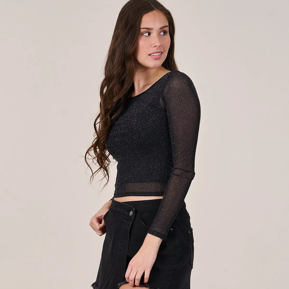 POLEMIC - Polera Night Brillos malla elasticada - Polemic Girl