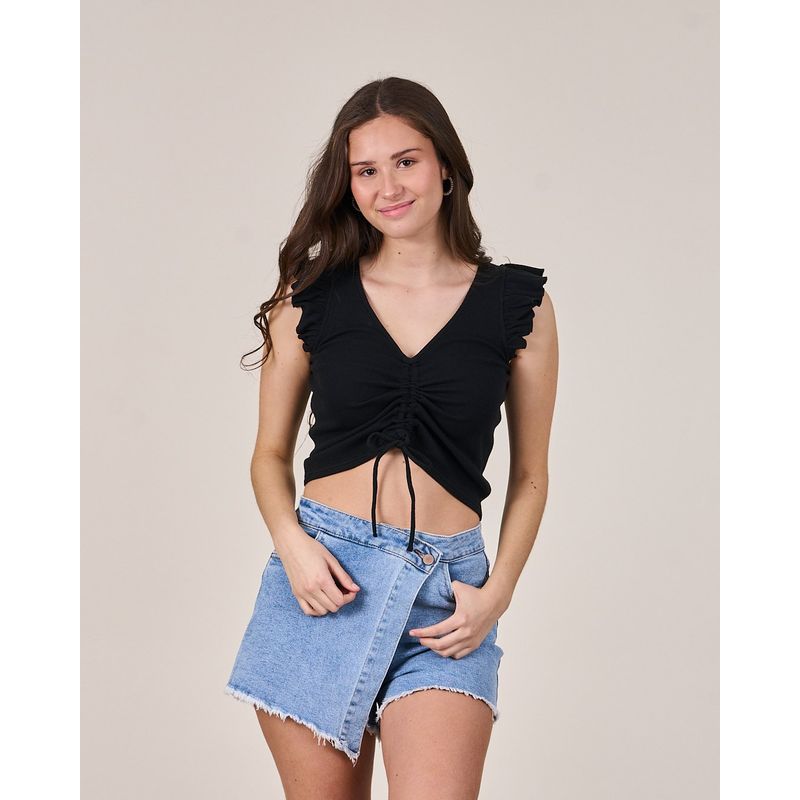 POLEMIC - Polera Rib con vuelos y recogido - Polemic Girl