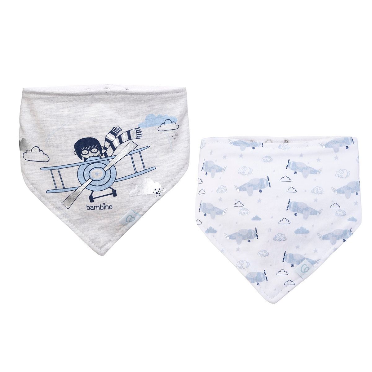 BAMBINO - Set 2 Babero Bandana Gris Avion Niño