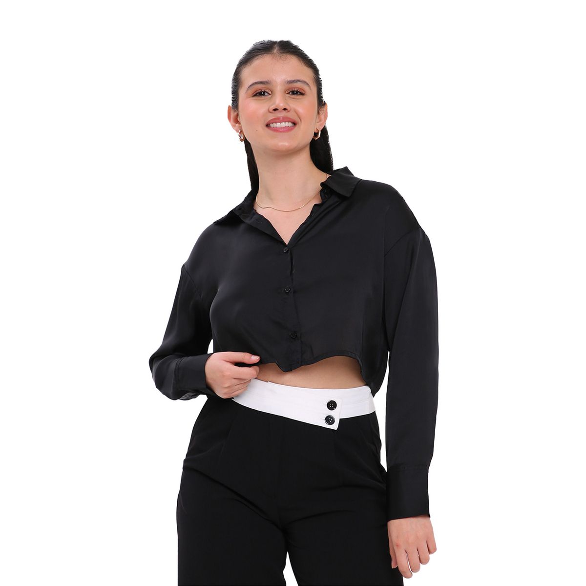 FASHION'S PARK - Blusa Mujer Satín Negro I Fashion's Park