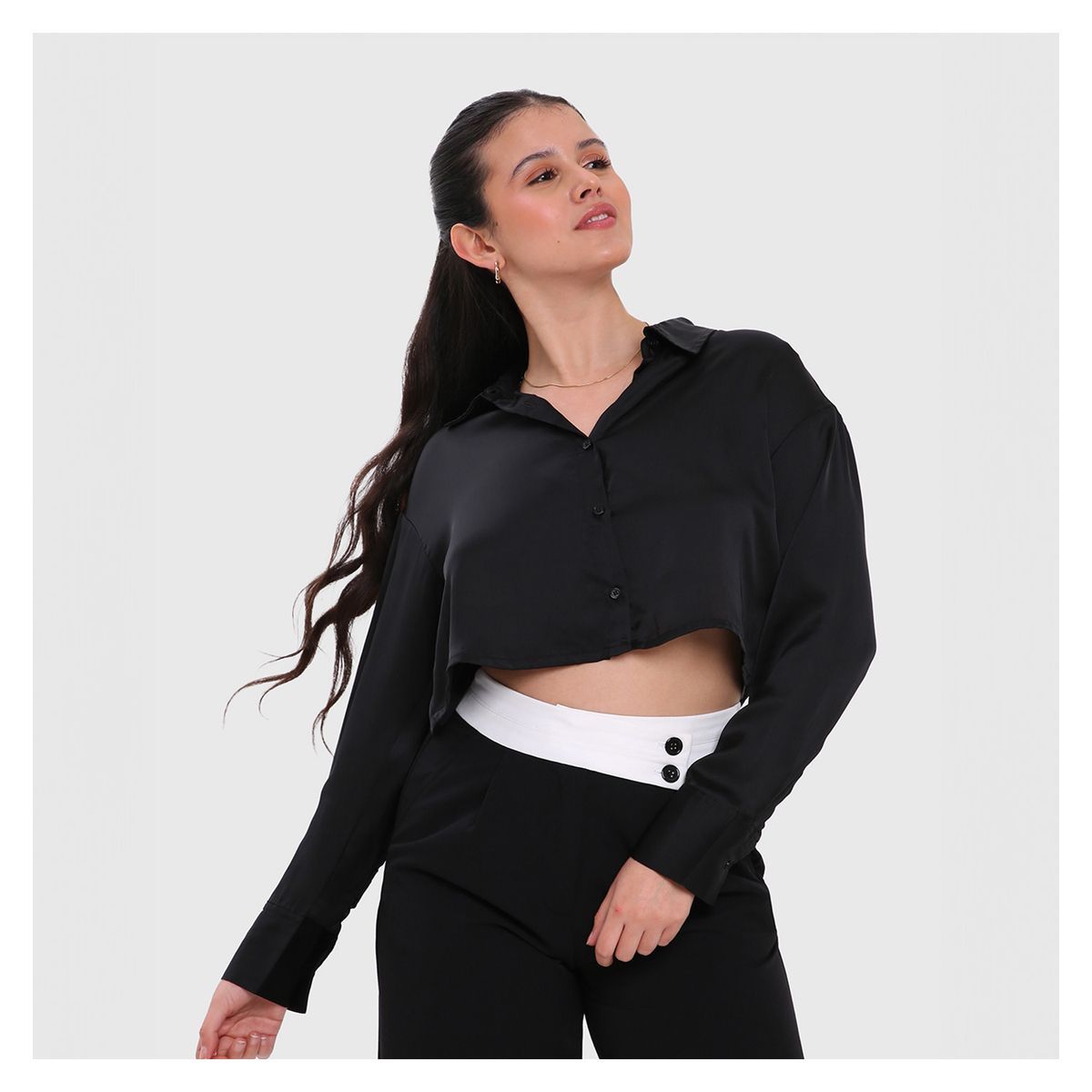 FASHION'S PARK - Blusa Mujer Satín Negro I Fashion's Park