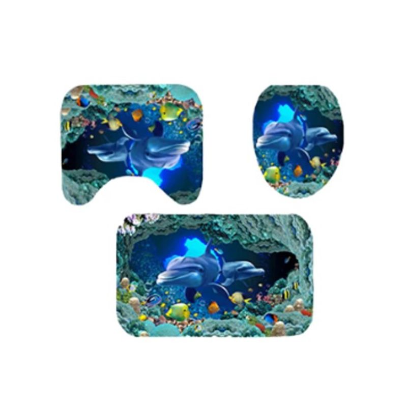 GENERICO - SET DE BAÑO IMPERMEABLE 4 PIEZAS CON DISEÑO DELFIN MP