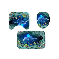 GENERICO - SET DE BAÑO IMPERMEABLE 4 PIEZAS CON DISEÑO DELFIN MP