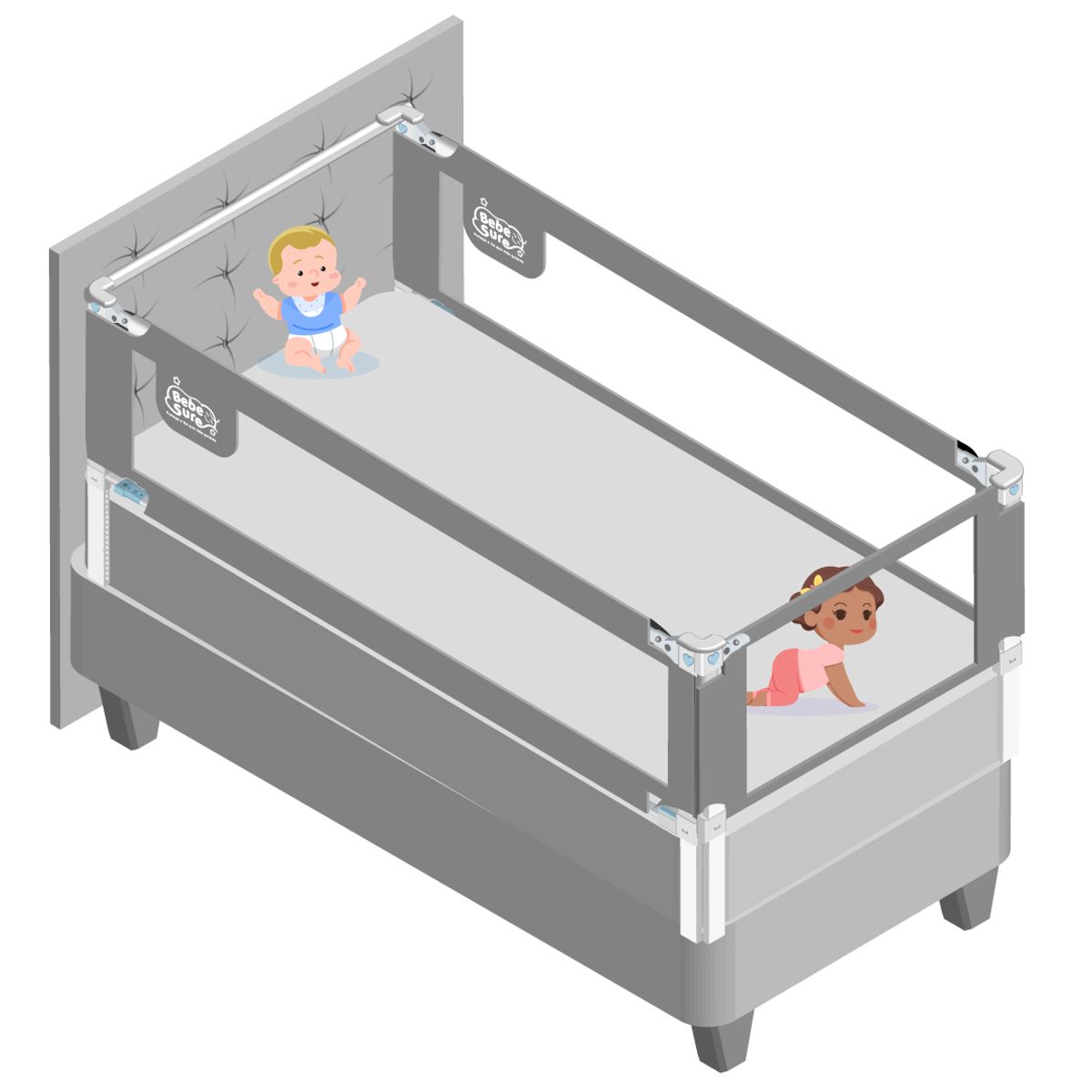 BEBE SURE - Set 3 barandas para cama 1.5 105x200x200 cm colchón alto