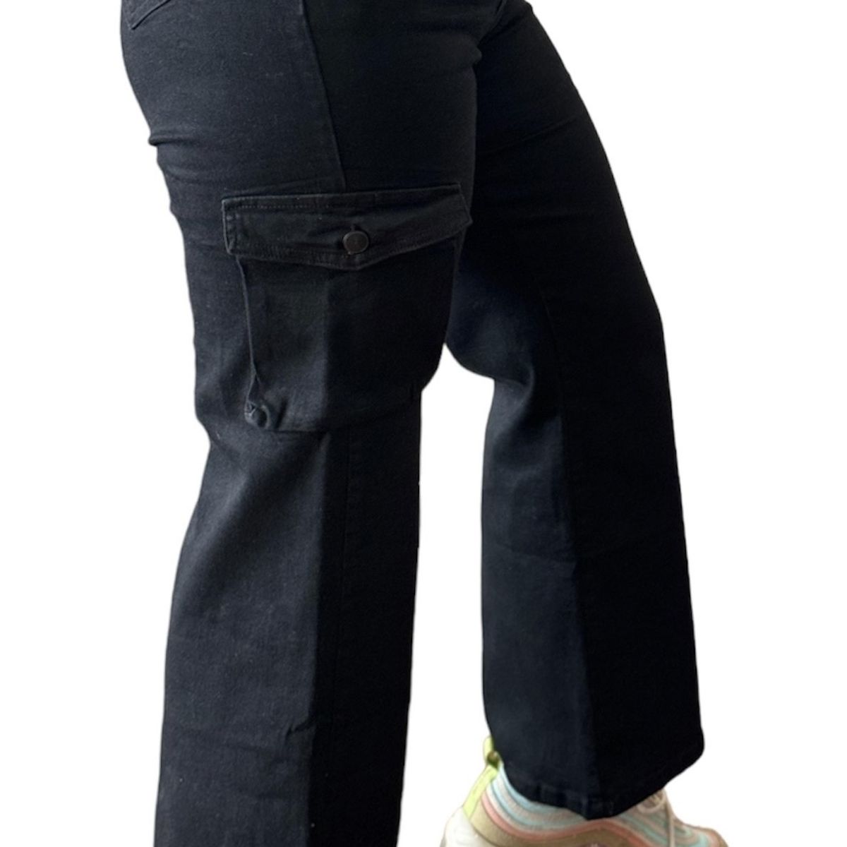 GENERICO - Pantalon Cargo Mujer Jeans Elastico Negro
