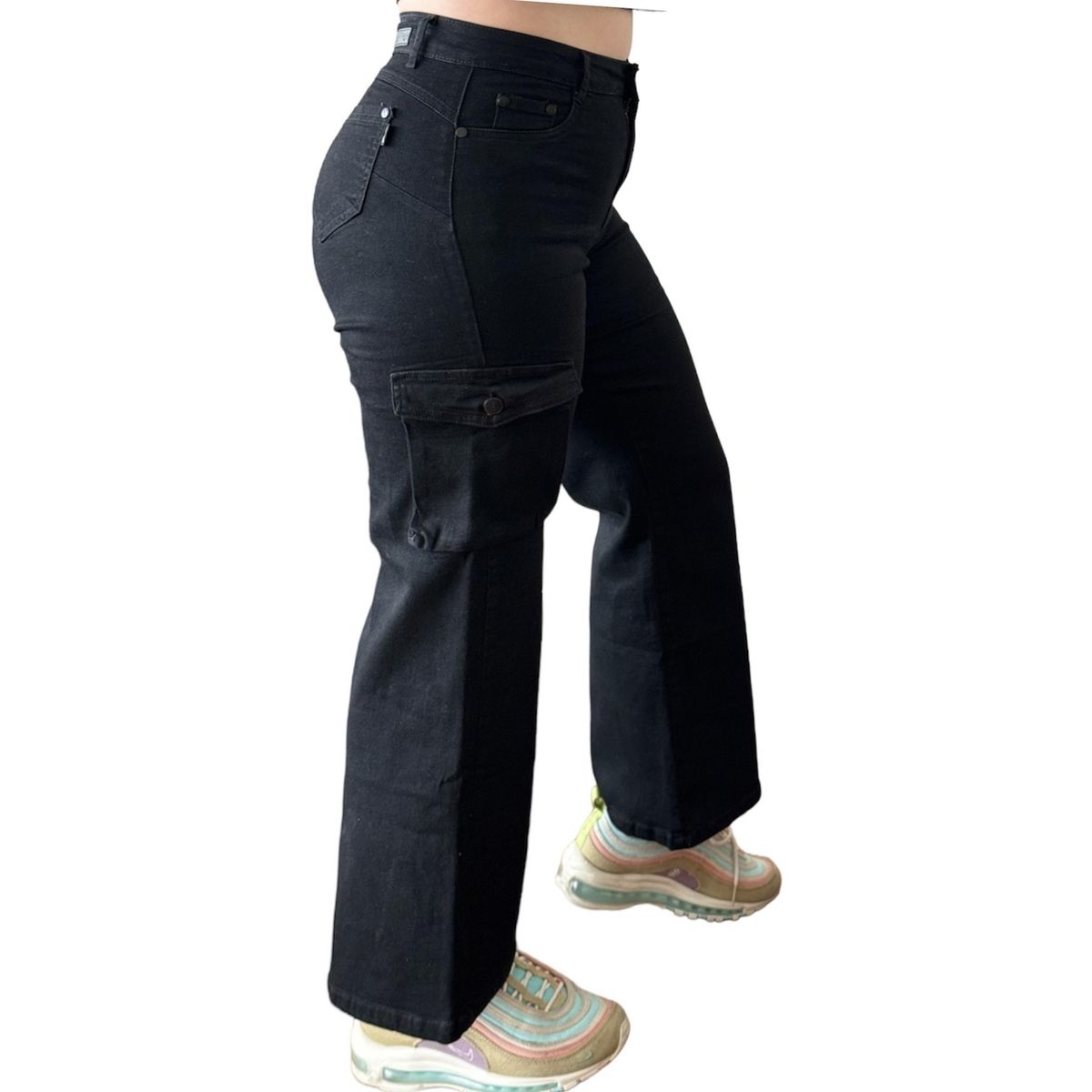 GENERICO - Pantalon Cargo Mujer Jeans Elastico Negro