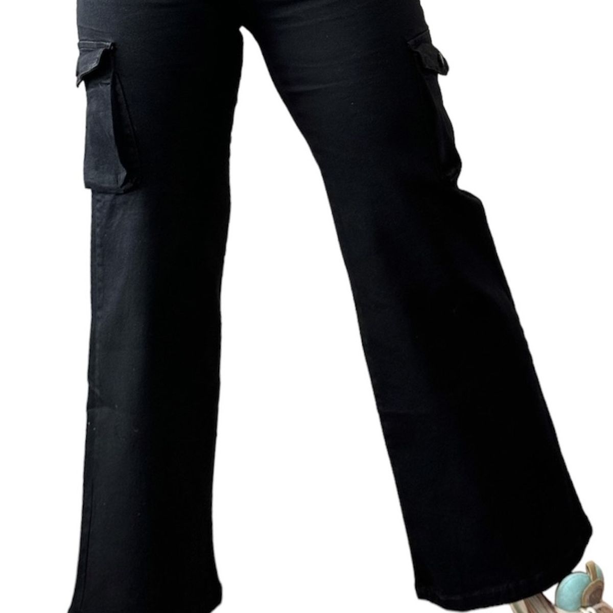 GENERICO - Pantalon Cargo Mujer Jeans Elastico Negro