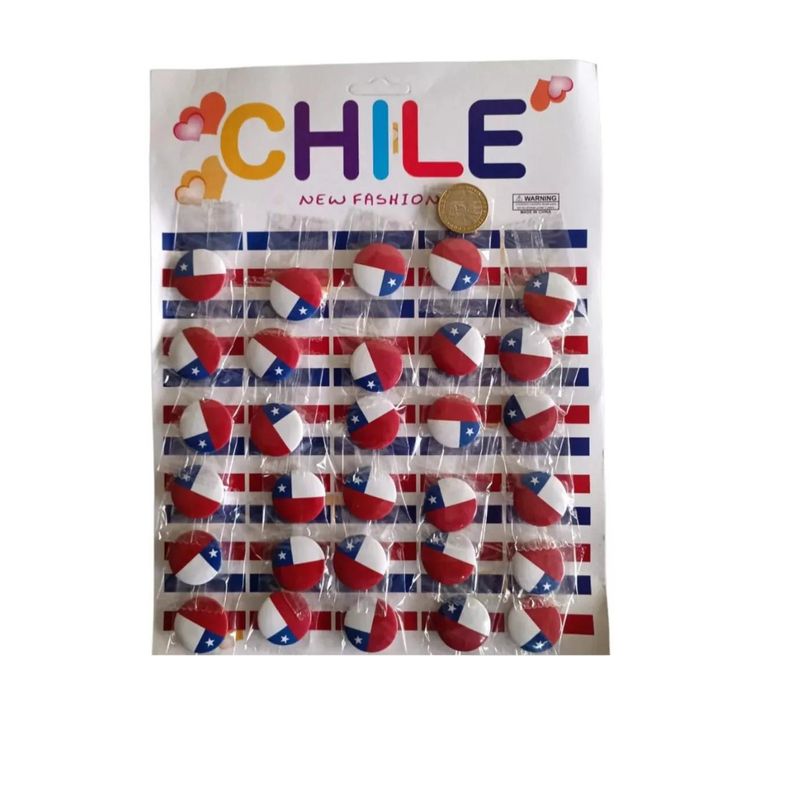 GENERICO - 30 Chapitas Pin Con Bandera De Chile Fiestas Patrias