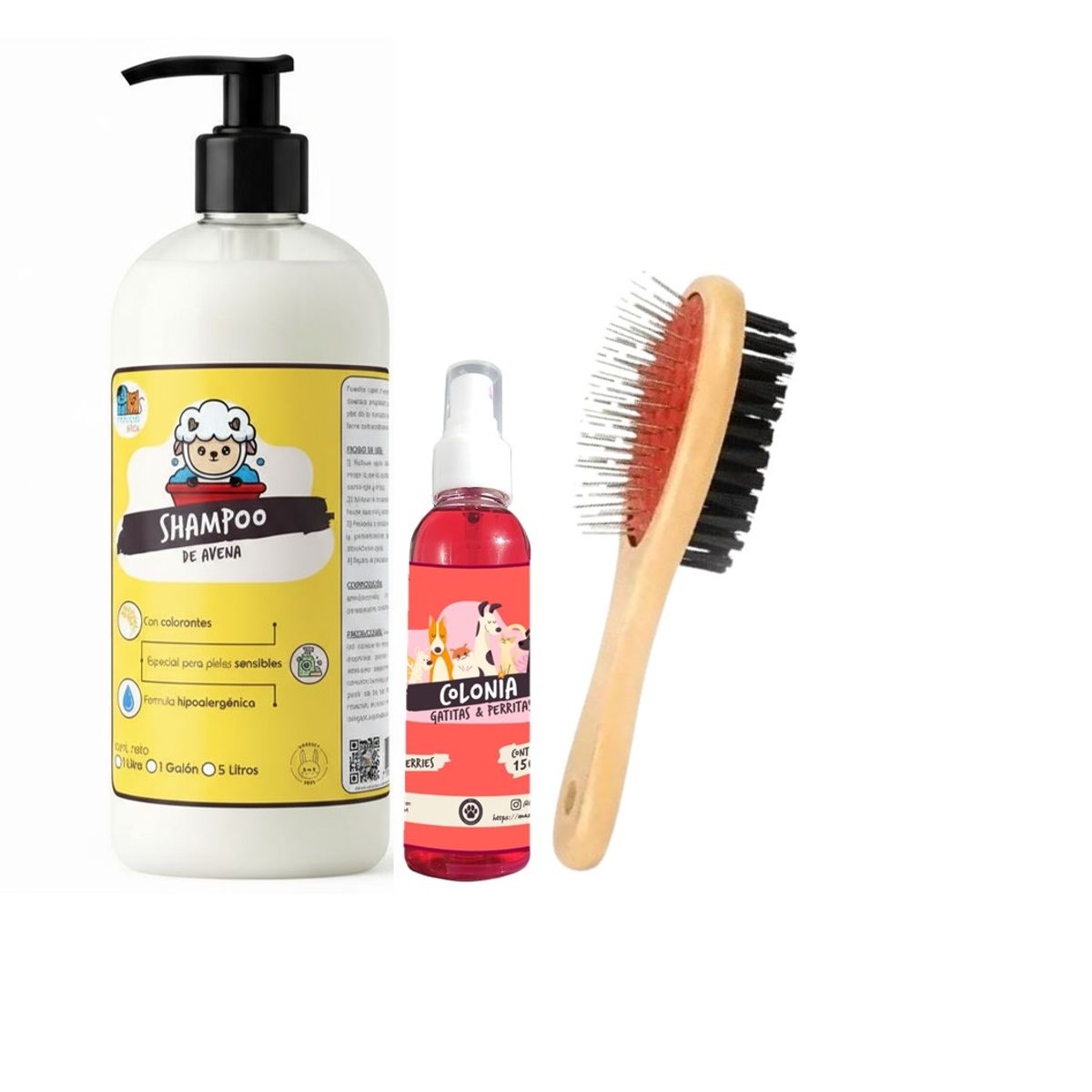 GENERICO - Kit Para Perros Shampoo Avena  Colonia Aroma Berries Peine