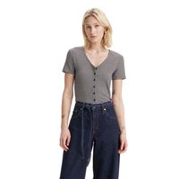 Polera Mujer Botones Cuello V Negro