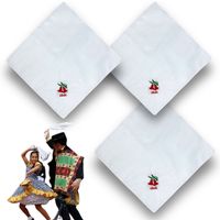 Pack 3 Pañuelos Blancos Copihue Bordado Baile Cueca 36x36 cm