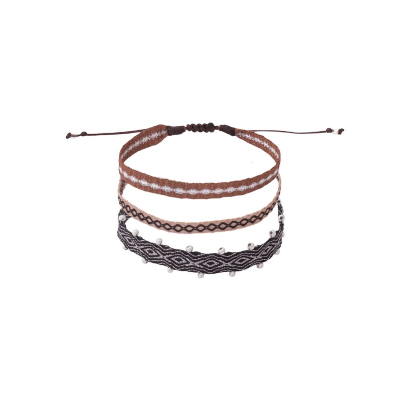 ZAZU - Pack Pulseras Telar Negra con Mostacillas de Plata, Beige y Café