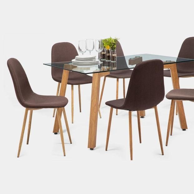 Comedor mesa Jockey natural + 6 sillas Cross naturalcafe