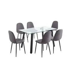SPAZZIO - Comedor mesa Jockey negro + 6 sillas Cross negrocanela