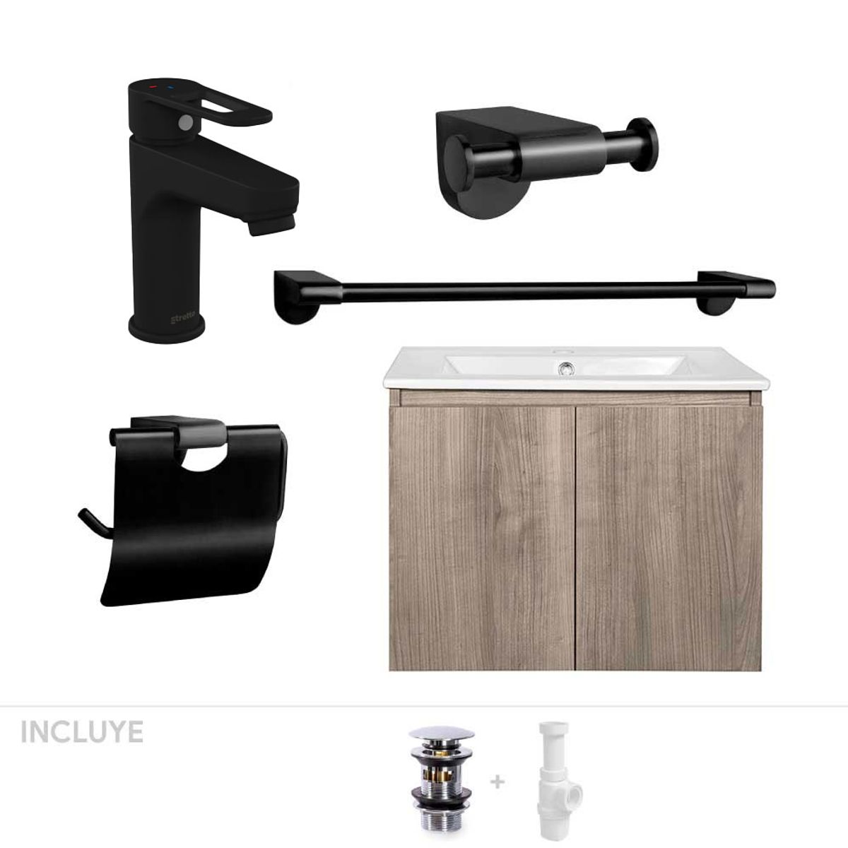 STRETTO - Pack Baño  Art Deco - Mueble + Giferías + Accesorios