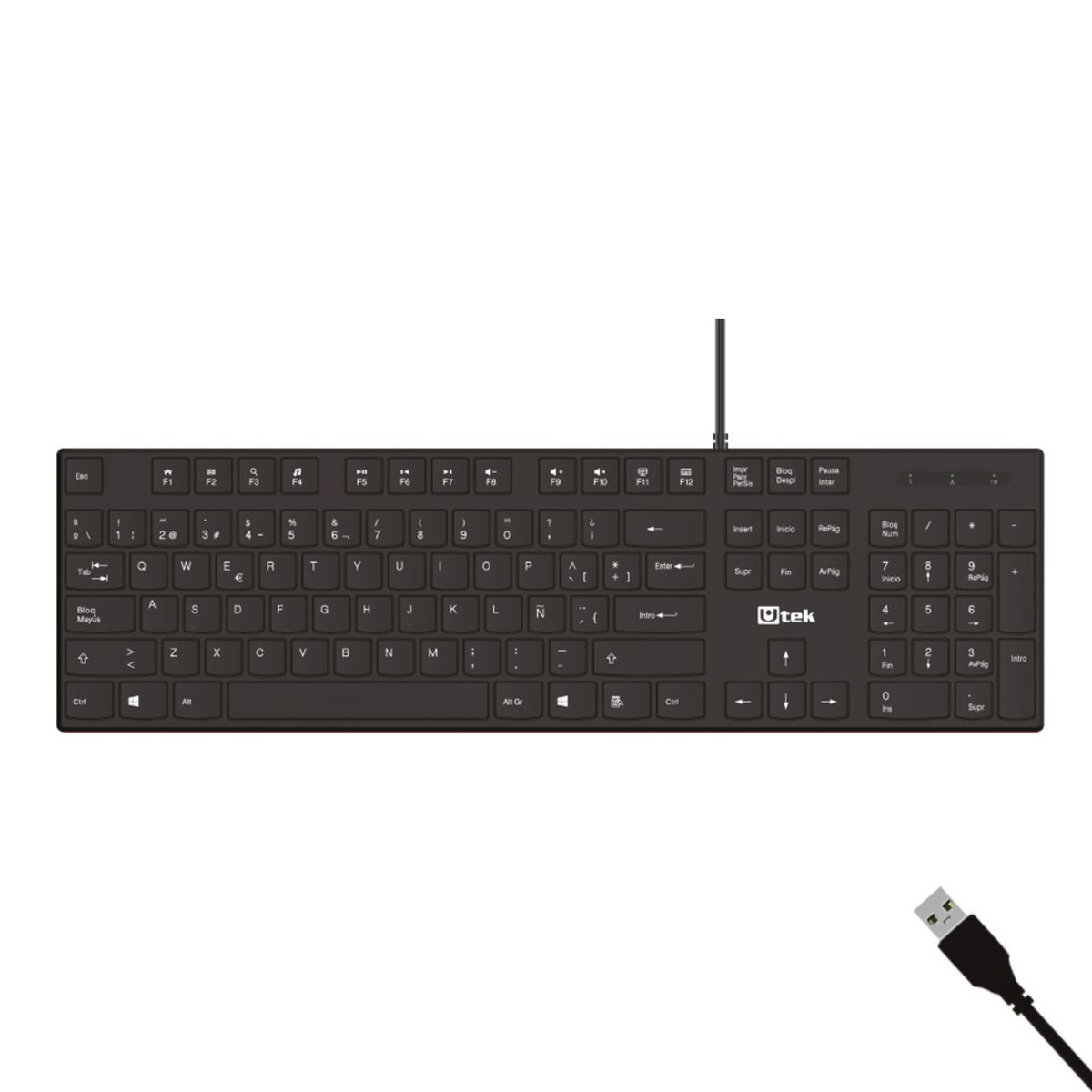 UTEK - Teclado alámbrico USB multimedia tecla Slim UT-KB750