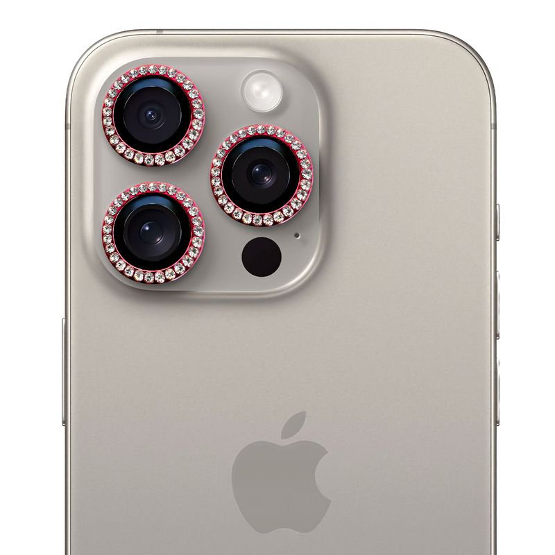GENERICO - Protector de cámara modelo Diamantes para iPhone 14-14plus Rojo