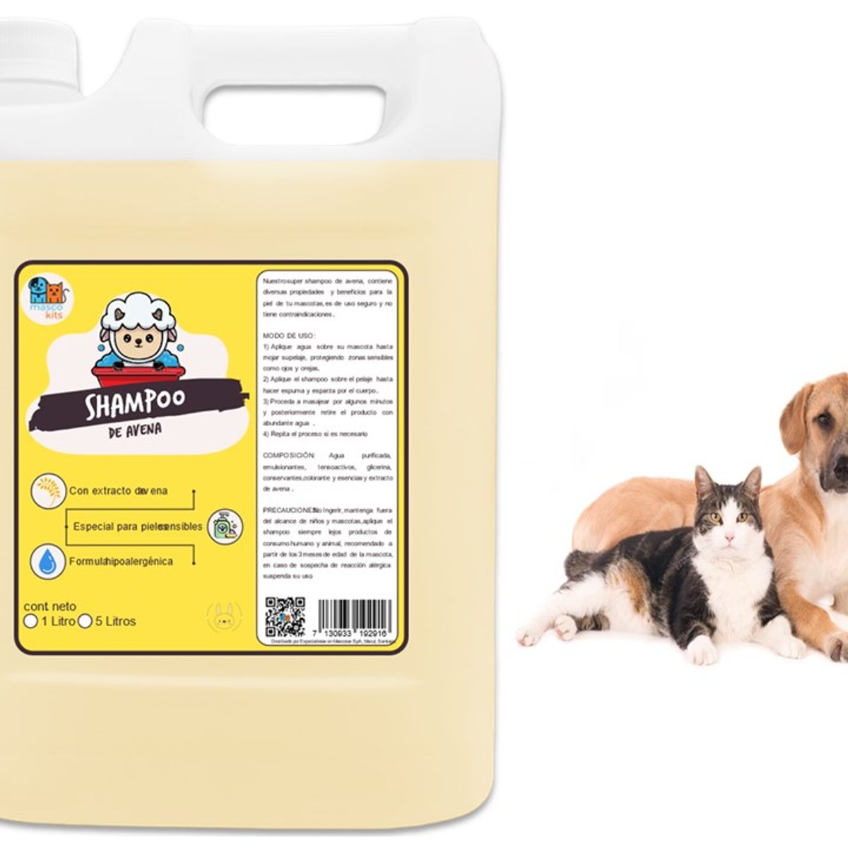 MASCOKITS - Shampoo De Avena Orgánico 5 Litros Perros & Mascotas