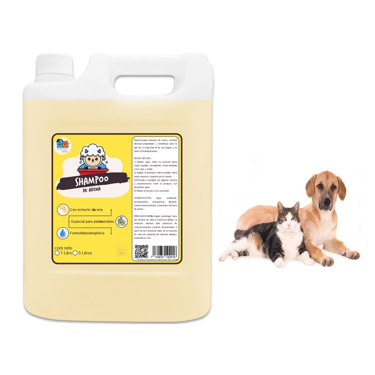 MASCOKITS - Shampoo De Avena Orgánico 5 Litros Perros & Mascotas