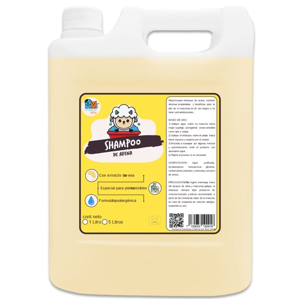 MASCOKITS - Shampoo De Avena Orgánico 5 Litros Perros & Mascotas