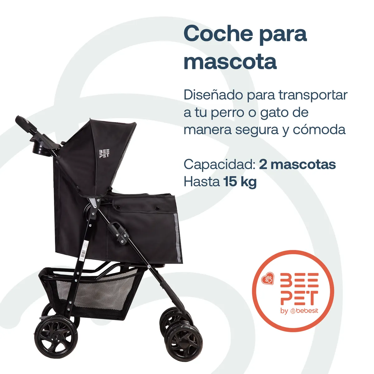 BEBESIT - Coche Mascota Plegable Pro Perro Gato Negro BeePet Bebesit