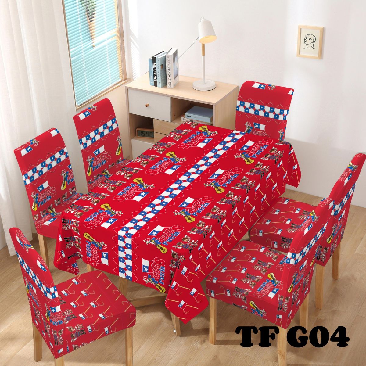 GENERICO - Mantel + 6 Fundas de silla Fiestas Patrias Living Cocina