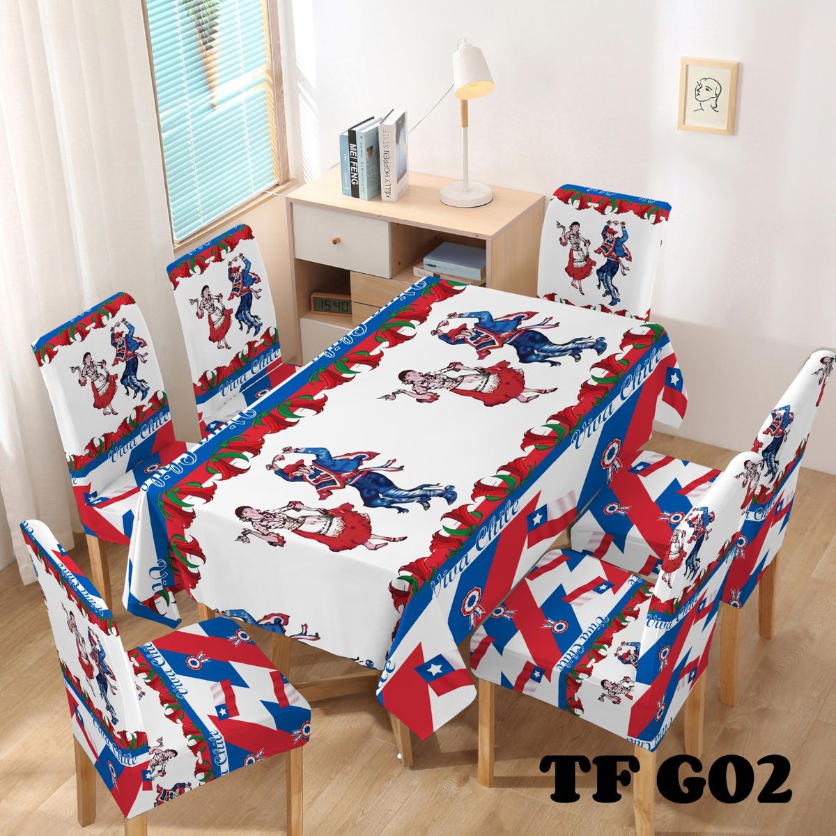 GENERICO - Mantel + 6 Fundas de silla Fiestas Patrias Living Cocina