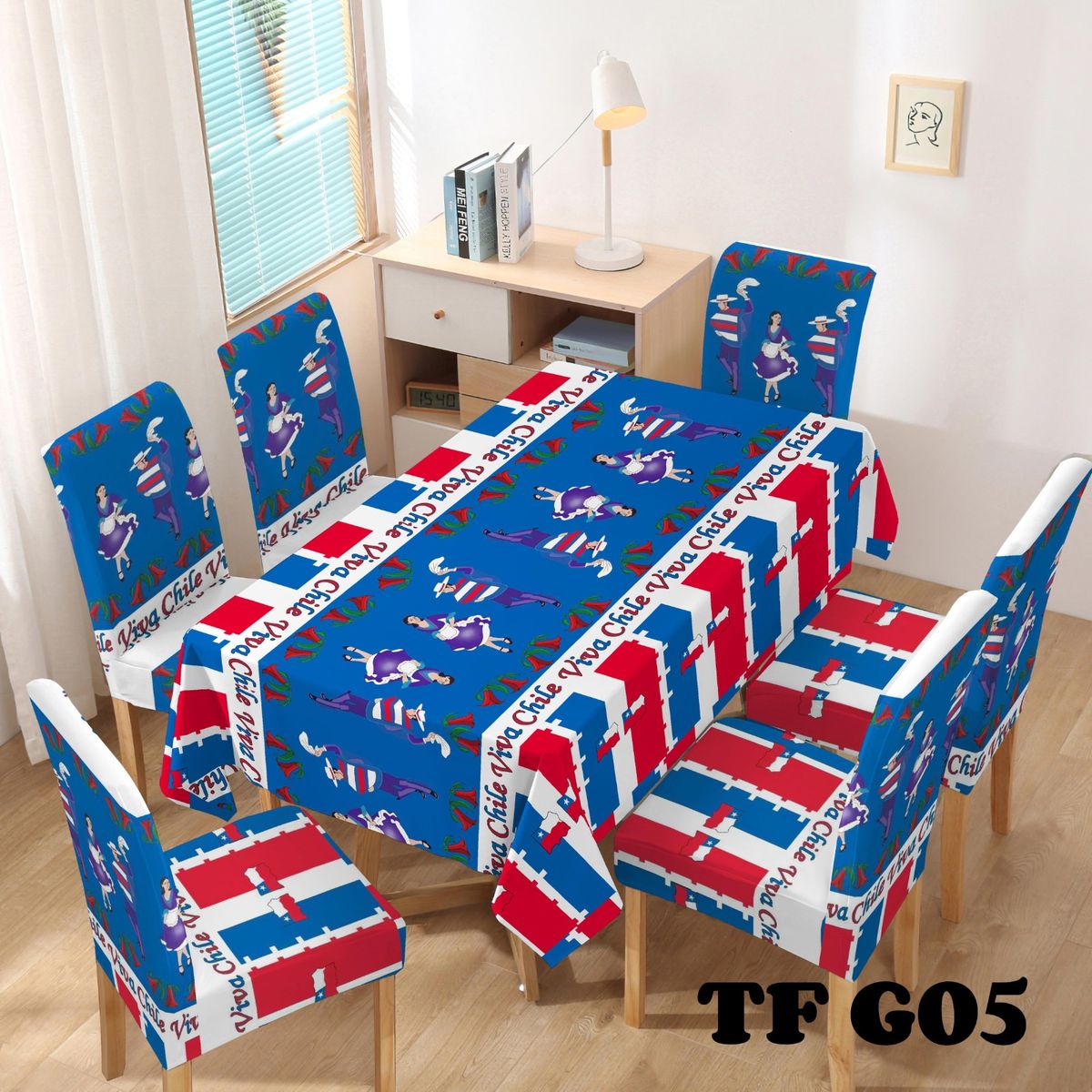 GENERICO - Mantel + 6 Fundas de silla Fiestas Patrias Living Cocina