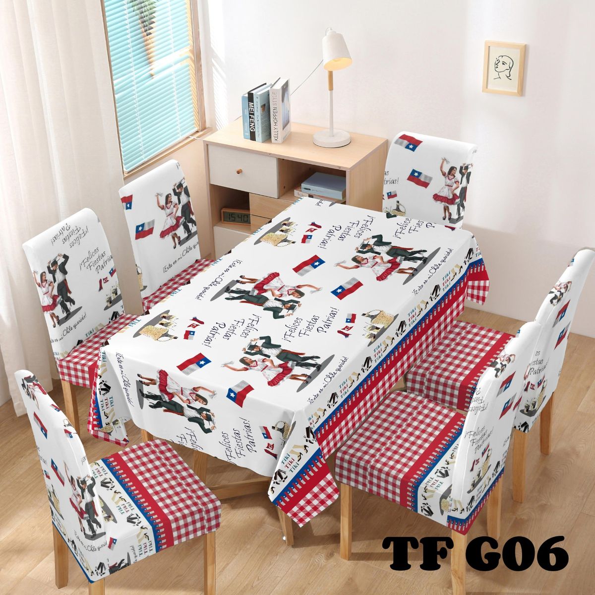 GENERICO - Mantel + 6 Fundas de silla Fiestas Patrias Living Cocina