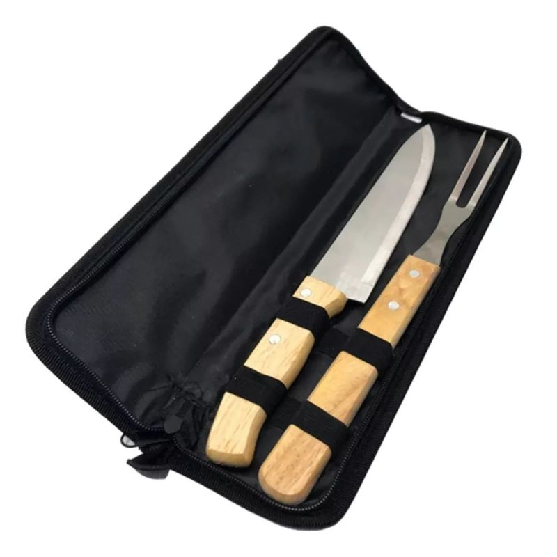 GENERICO - Set Parrillero Para Asado Cuchillo + Tenedor + Estuche Chile