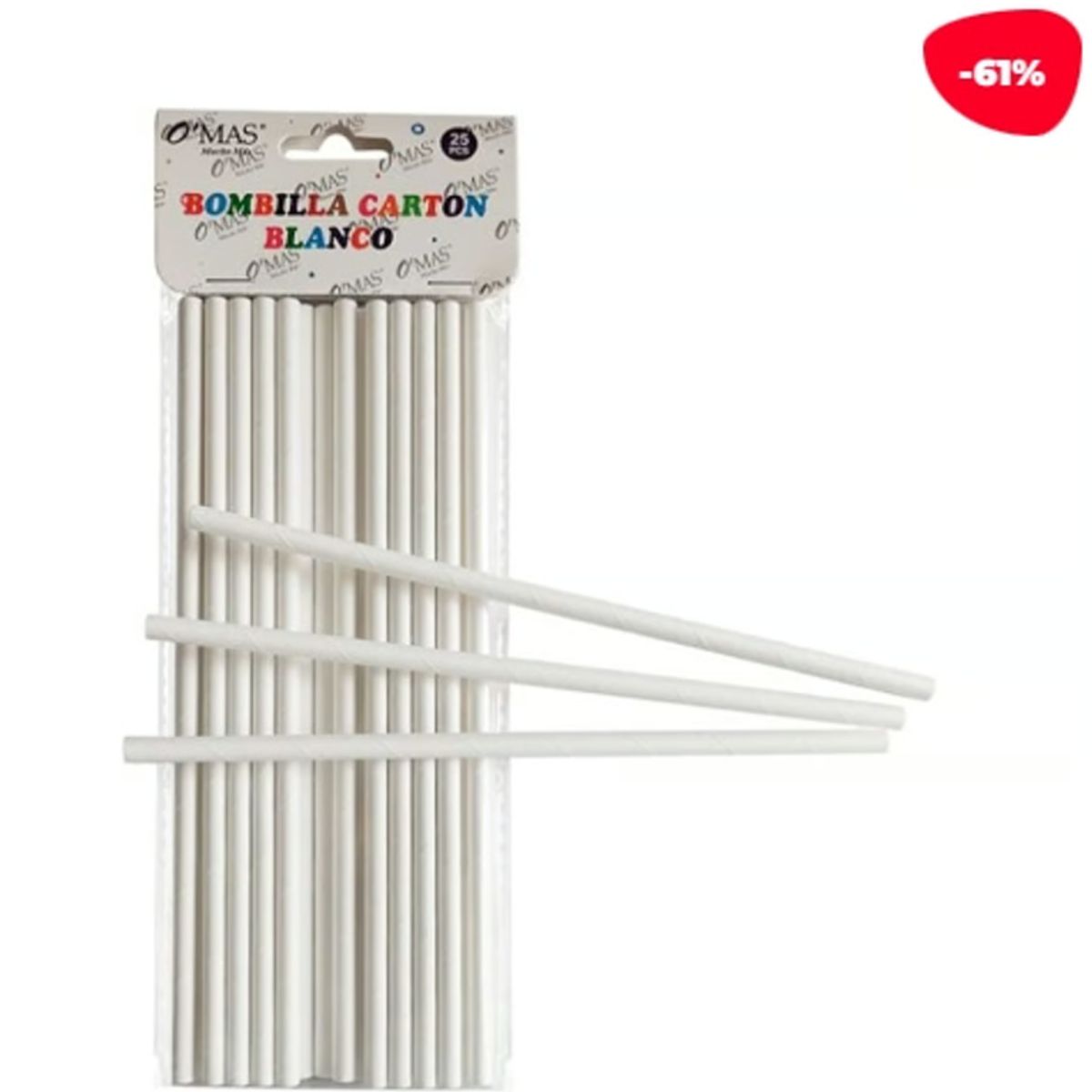GENERICO - Bombilla Carton Blanco 6X19CM 25 Unidades