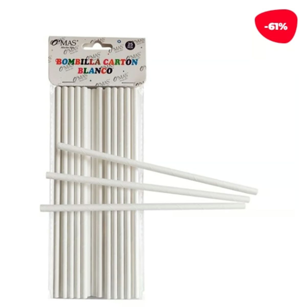 GENERICO - Bombilla Carton Blanco 6X19CM 25 Unidades