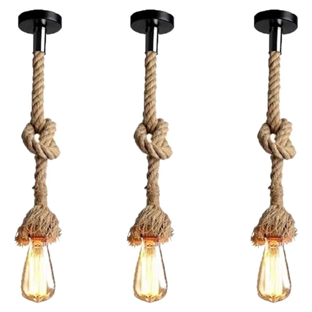GENERICO - Pack 3 Lampara Colgante Soga Decorativo Vintage E27