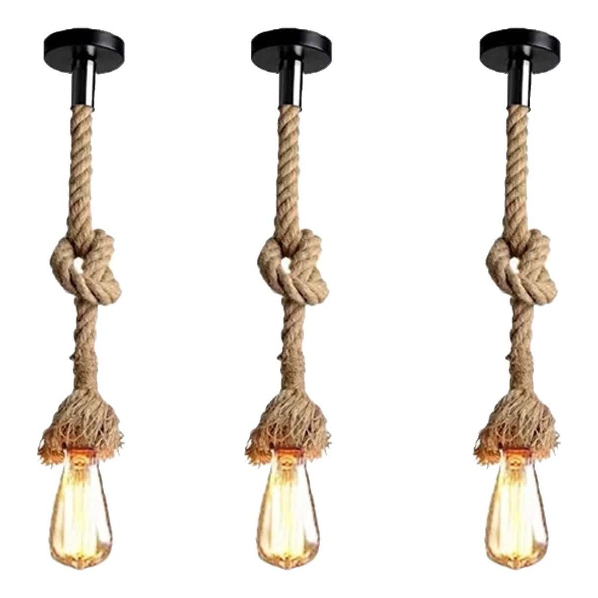 GENERICO - Pack 3 Lampara Colgante Soga Decorativo Vintage E27