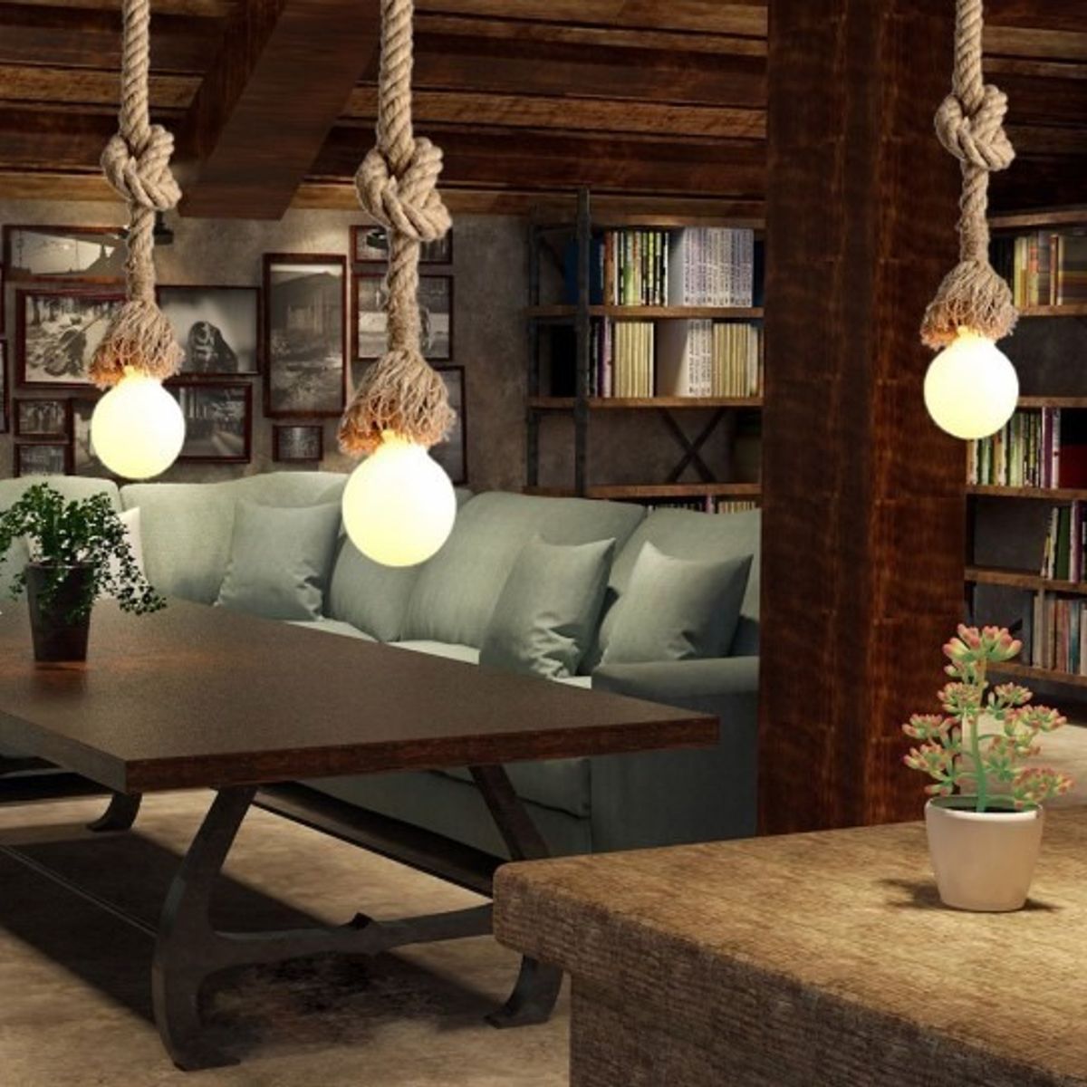 GENERICO - Pack 3 Lampara Colgante Soga Decorativo Vintage E27