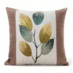 GENERICO - Fundas Para Cojin Chenille Con Diseño Hojas 45x45cm Cafe